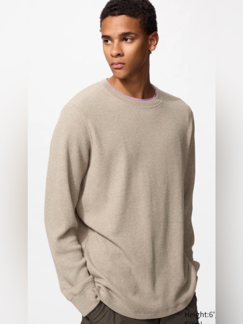 Uniqlo Beige Crewneck Waffle-Knit Sweater